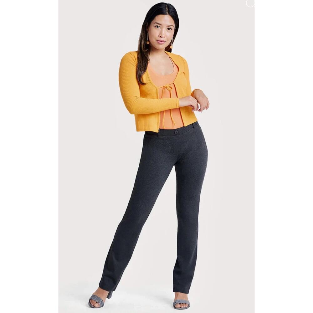 Betabrand Women's Charcoal Career Yoga Straight Leg Ponte Pants Large Petite
